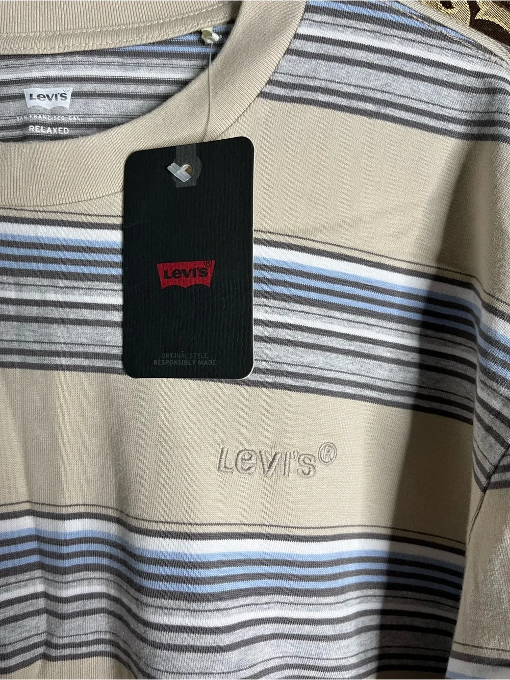 Levi's Beige & Light Blue Striped Long Sleeve Shirt